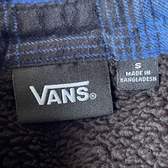 Vans Men Off the Wall Flannel Jacket Small Shacket Blue Black Plaid Sherpa Skate - Picture 6 of 12